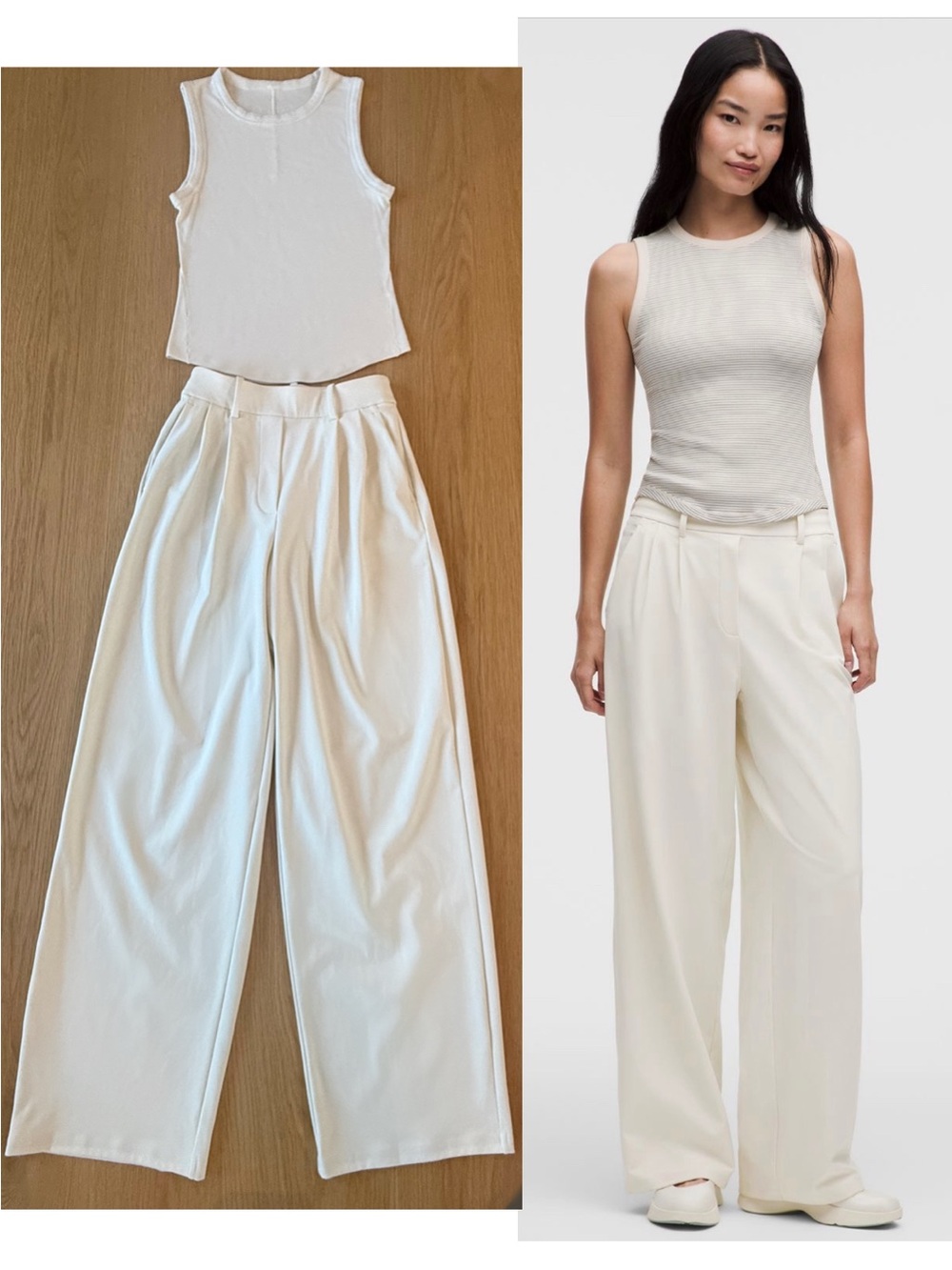 lululemon athletica set Wide-Leg Cream Trousers and Crewneck Tank xs 4